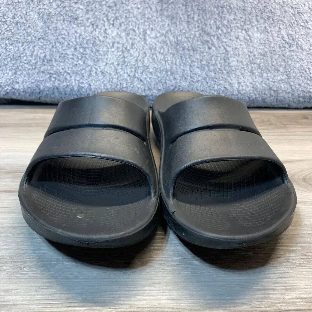 Oofos OOahh Mens 10 Womens 12 Sport Flex Slide Recovery‎ Sandals Black Slides